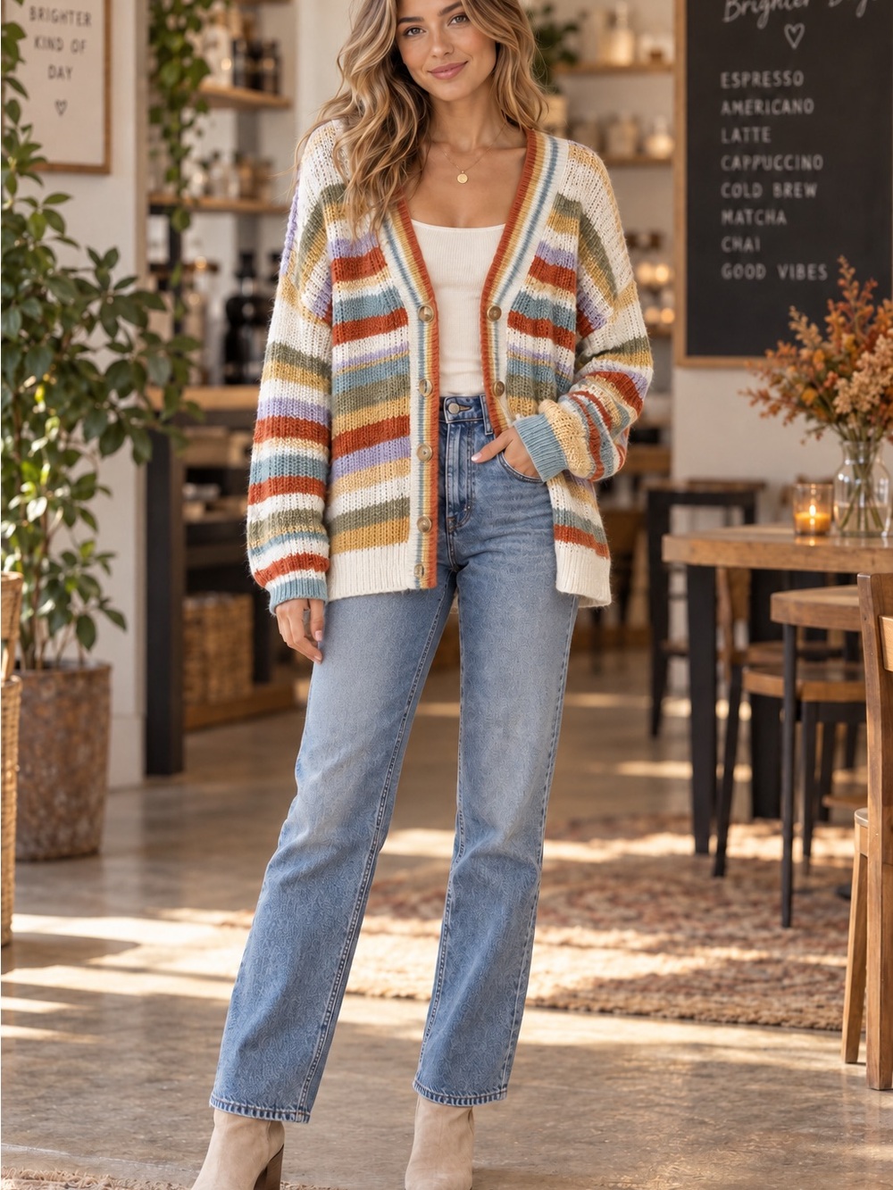 Altar’d State Multicolor Striped Open-Knit Cardigan Size Medium
